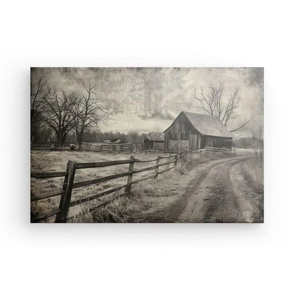 Tableau Paysage Campagne Ancien Noir et Blanc - #tag1# - #tag2# 