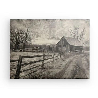 Tableau Paysage Campagne Ancien Noir et Blanc - #tag1# - #tag2# 