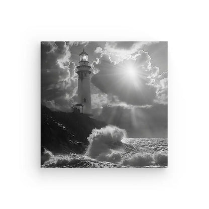 Tableau Phare Océan Vagues Paysage Noir et Blanc - #tag1# - #tag2# 