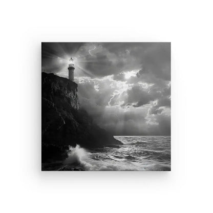Tableau Falaise Phare Breton Atlantique Noir et Blanc - #tag1# - #tag2# 