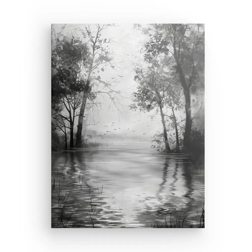 Tableau Peinture Arbres Paysage Campagne Noir et Blanc 2