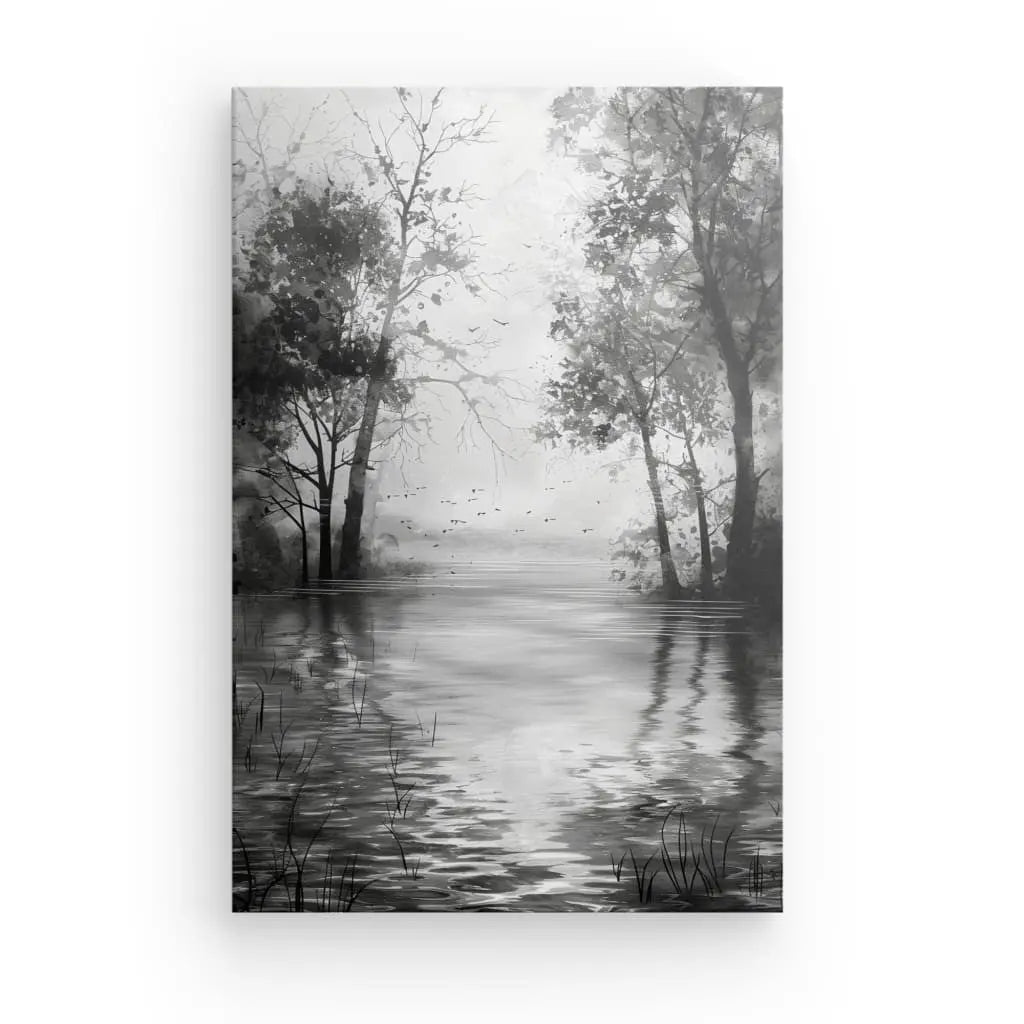 Tableau Peinture Arbres Paysage Campagne Noir et Blanc 3