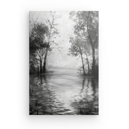 Tableau Peinture Arbres Paysage Campagne Noir et Blanc - #tag1# - #tag2# 