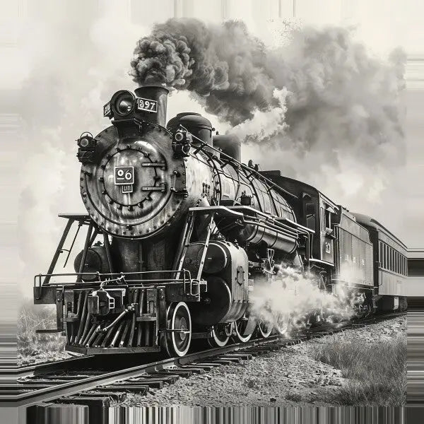 Tableau Train à Vapeur Vintage Noir et Blanc - #tag1# - #tag2# 