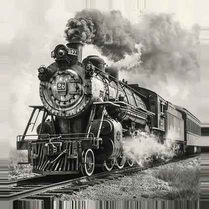 Tableau Train à Vapeur Vintage Noir et Blanc - #tag1# - #tag2# 