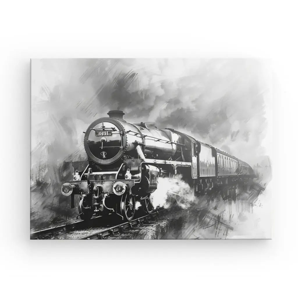 Tableau Peinture Locomotive Vintage Noir et Blanc - #tag1# - #tag2# 