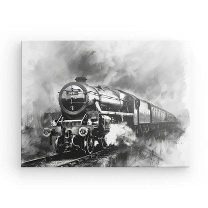 Tableau Peinture Locomotive Vintage Noir et Blanc - #tag1# - #tag2# 