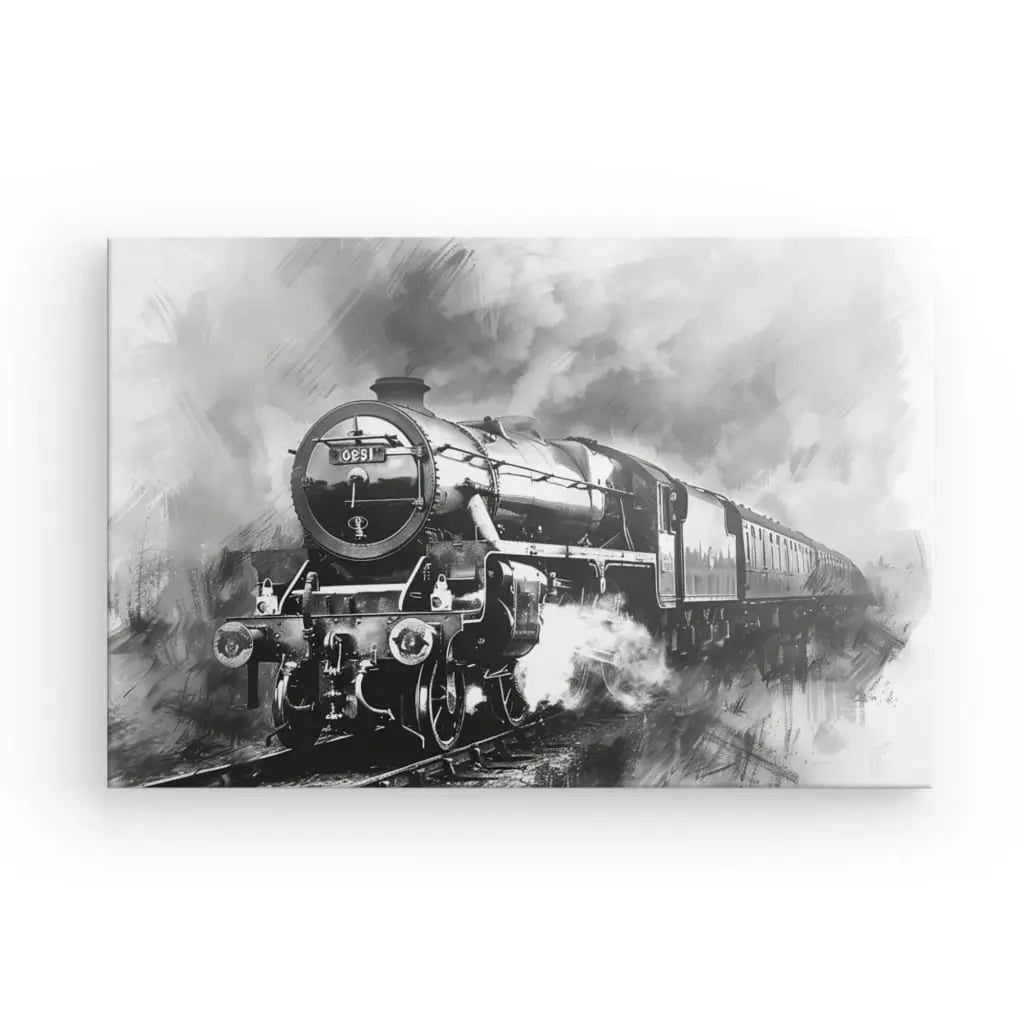 Tableau Peinture Locomotive Vintage Noir et Blanc - #tag1# - #tag2# 