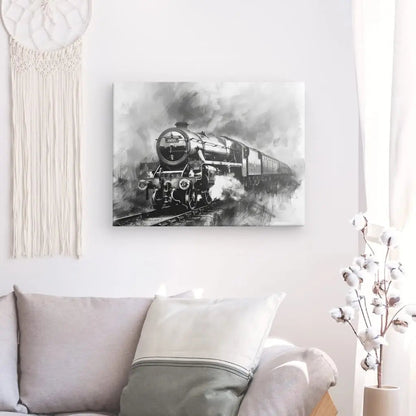 Tableau Peinture Locomotive Vintage Noir et Blanc - #tag1# - #tag2# 