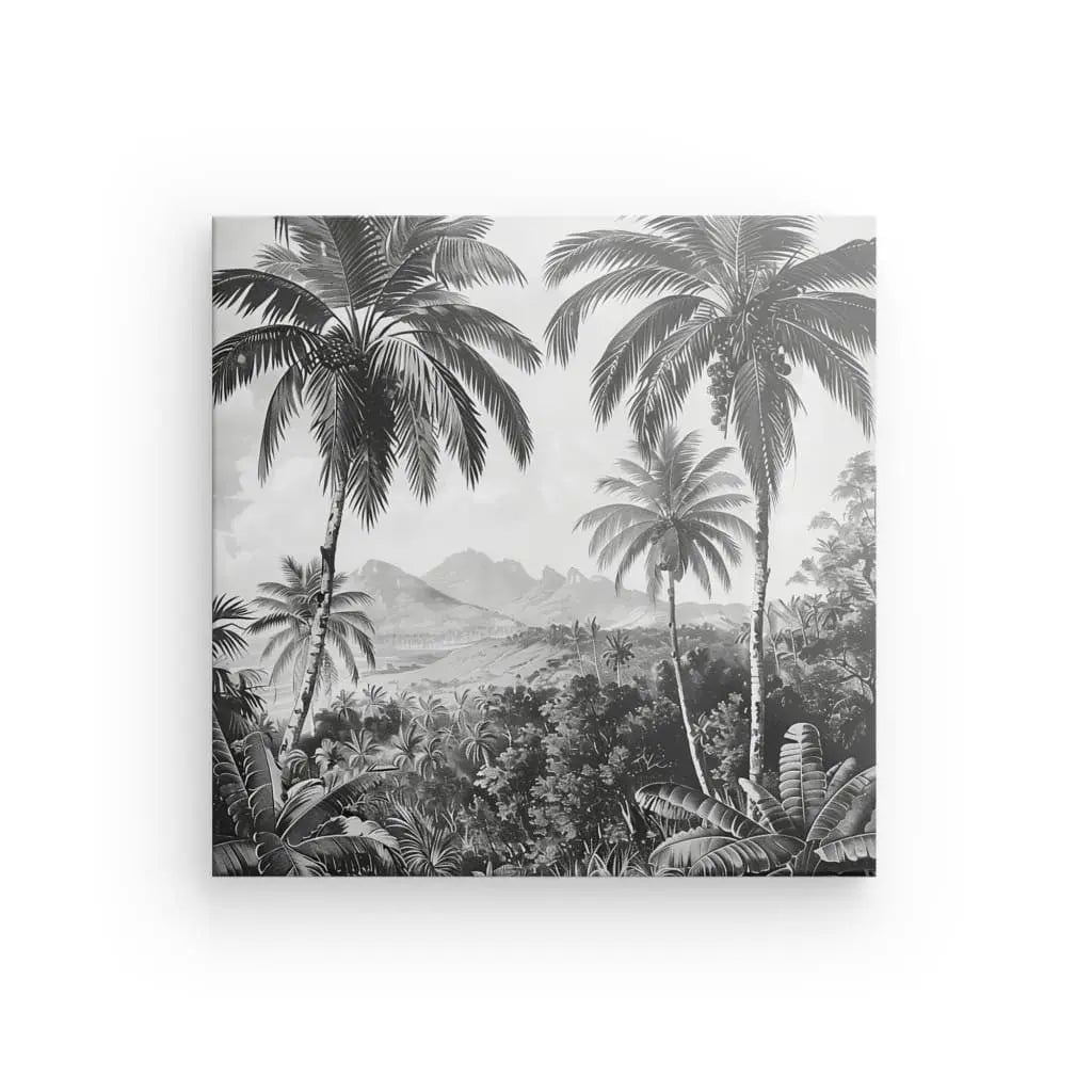 Tableau Dessin Peinture Cocotiers Jungle Noir et Blanc - #tag1# - #tag2# 