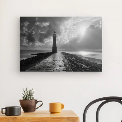 Tableau Jetée Océan Phare Noir et Blanc - #tag1# - #tag2# 