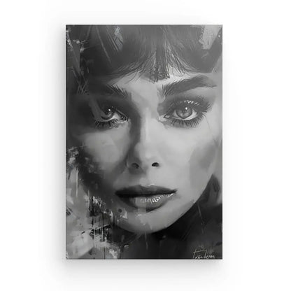 Tableau Portrait Peinture Audrey Hepburn Noir et Blanc - #tag1# - #tag2# 