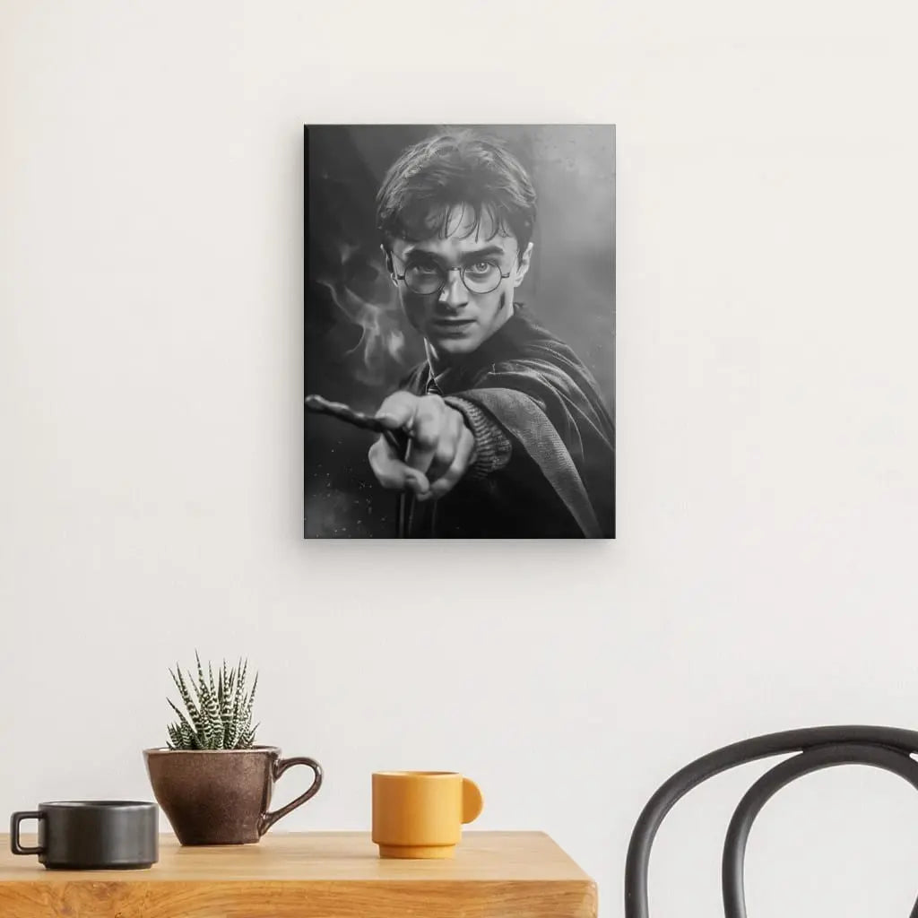 Tableau Harry Potter en noir et blanc pour décoration intérieure.