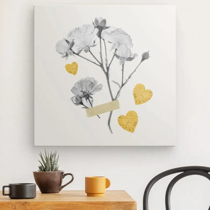 Tableau Fleurs Séchées Monochrome Coeurs Jaunes - #tag1# - #tag2# 