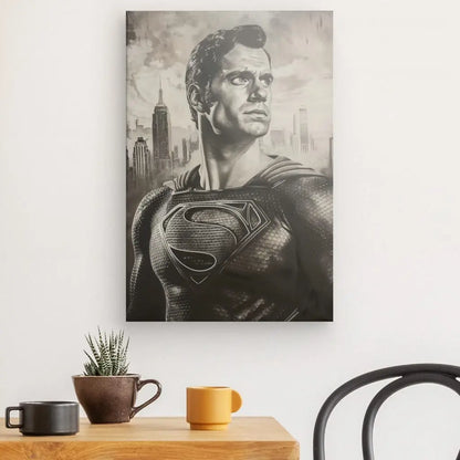 Tableau monochrome Superman portrait for stylish home decoration.