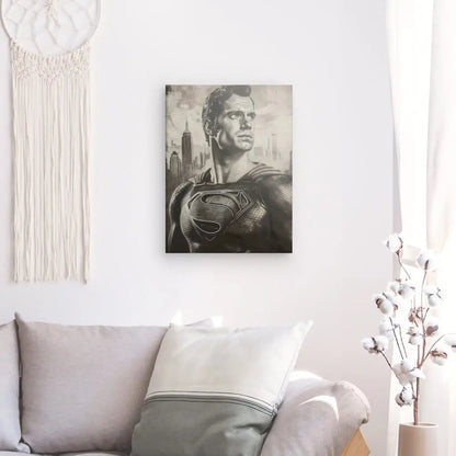 Tableau Superman portrait monochrome art for modern decor.