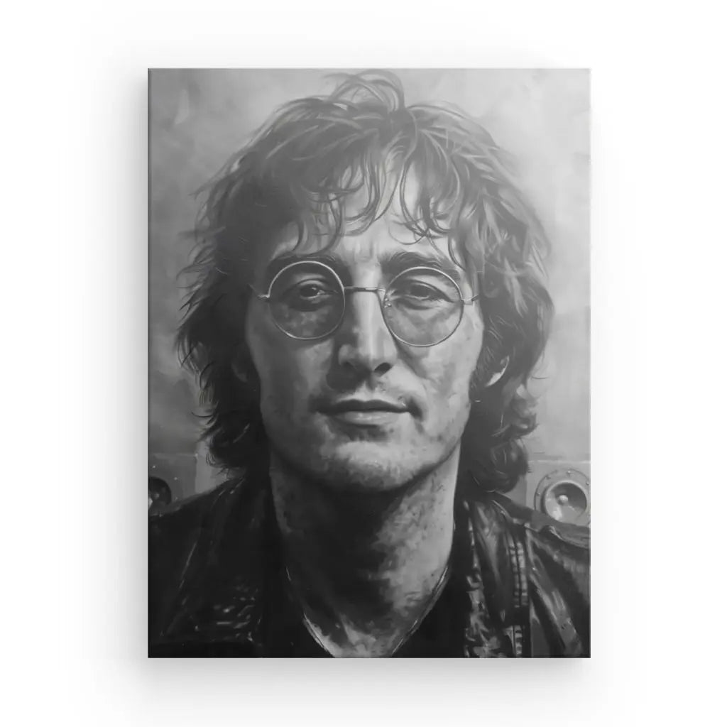 Tableau noir et blanc de John Lennon, portrait artistique unique.