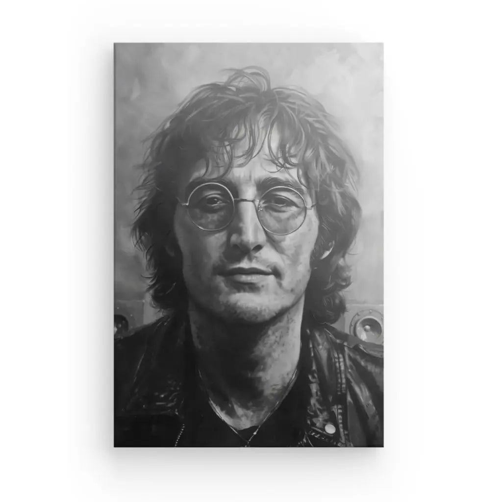 Portrait de John Lennon en peinture noir et blanc.