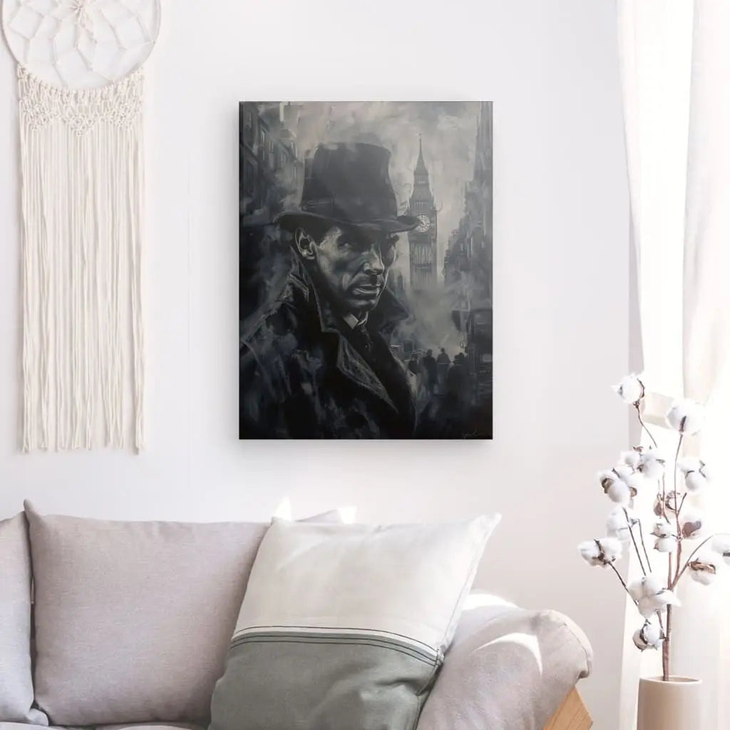 Sherlock Holmes monochrome portrait art for sophisticated home decor.