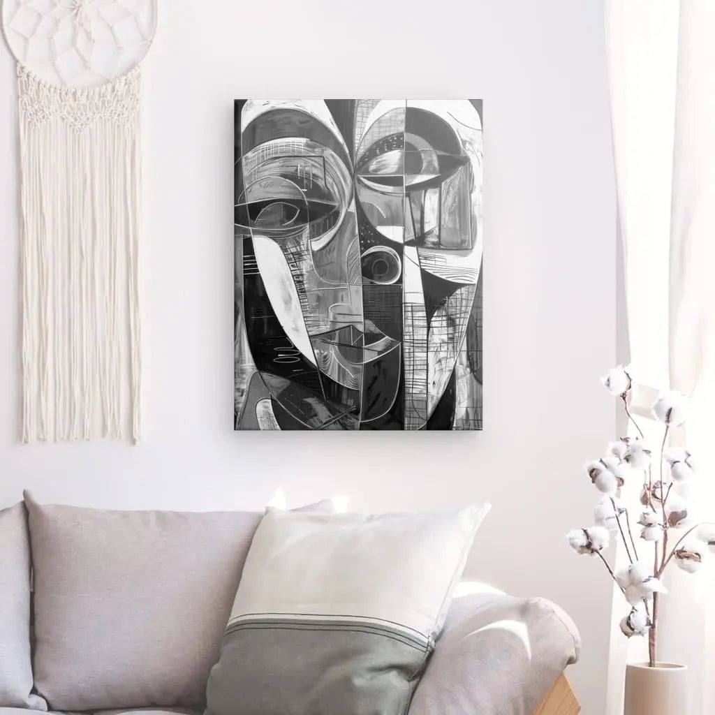 Tableau Cubisme Visage Abstrait Noir et Blanc - #tag1# - #tag2# 