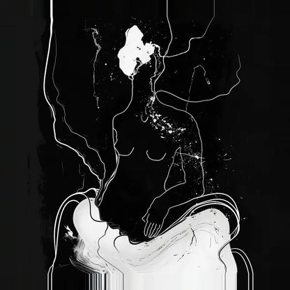 Le Tableau Contemporain Humain Eclosion Abstraite Monochrome présente des illustrations abstraites en noir et blanc représentant une figure féminine avec des lignes fluides et courbes. Cette pièce a un aspect minimaliste et moderne, ce qui en fait un choix idéal pour une décoration intérieure avec un monochrome esthétique.