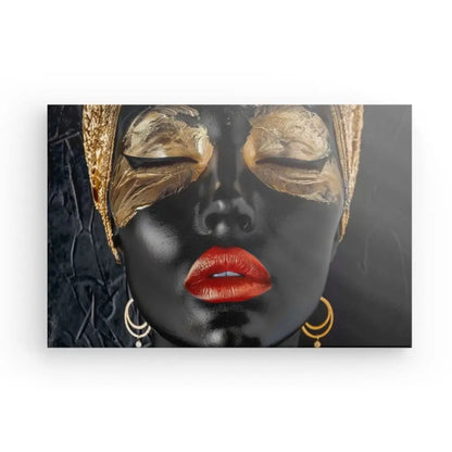 Tableau Femme Portrait Moderne Dorée Rouge Noir - #tag1# - #tag2# 