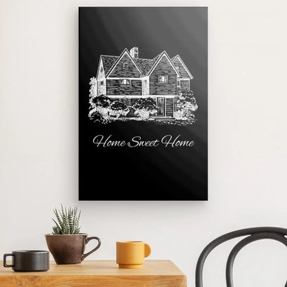 Minimalist monochrome wall art featuring "Home Sweet Home" design.