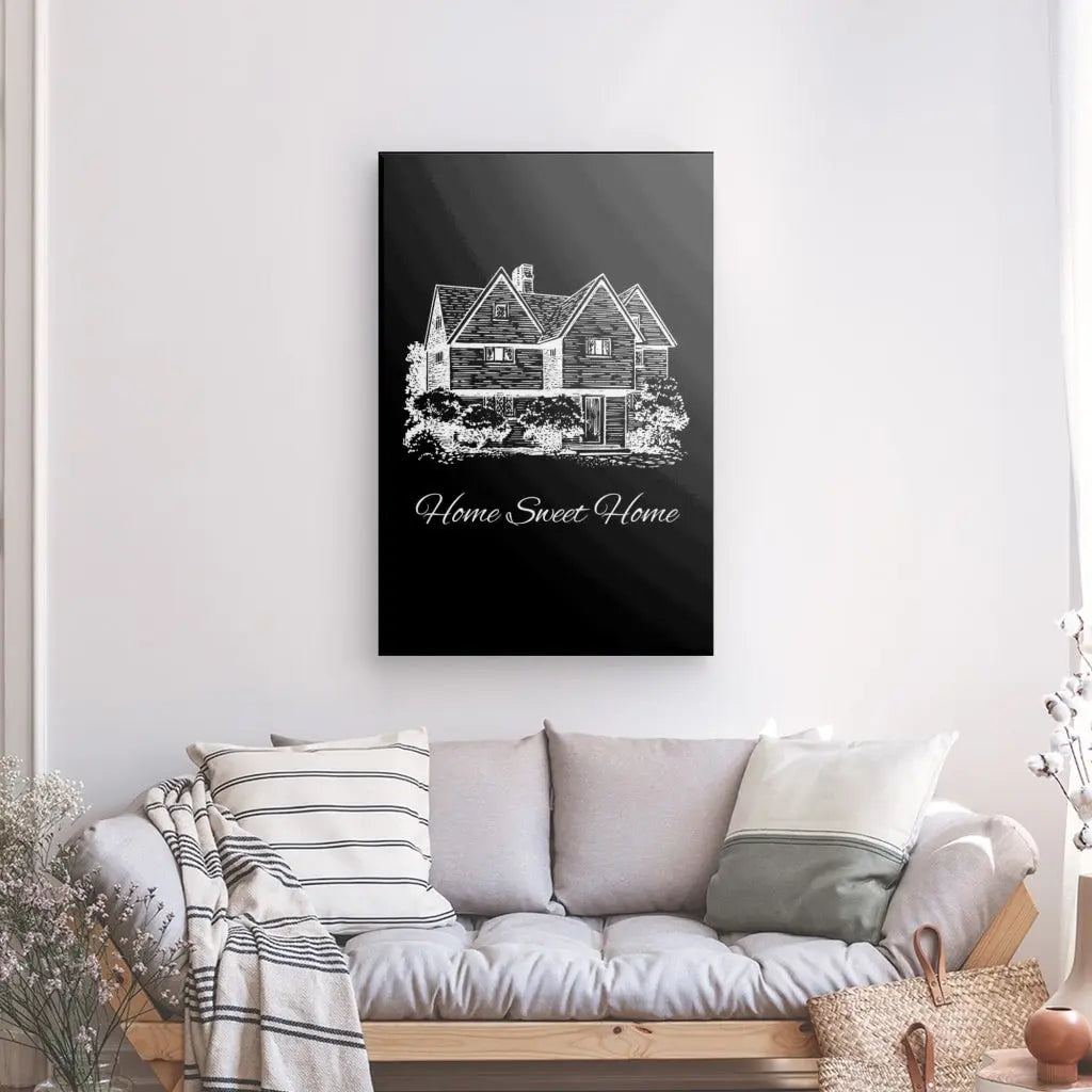 Monochrome Home Sweet Home artwork for minimalist decor.