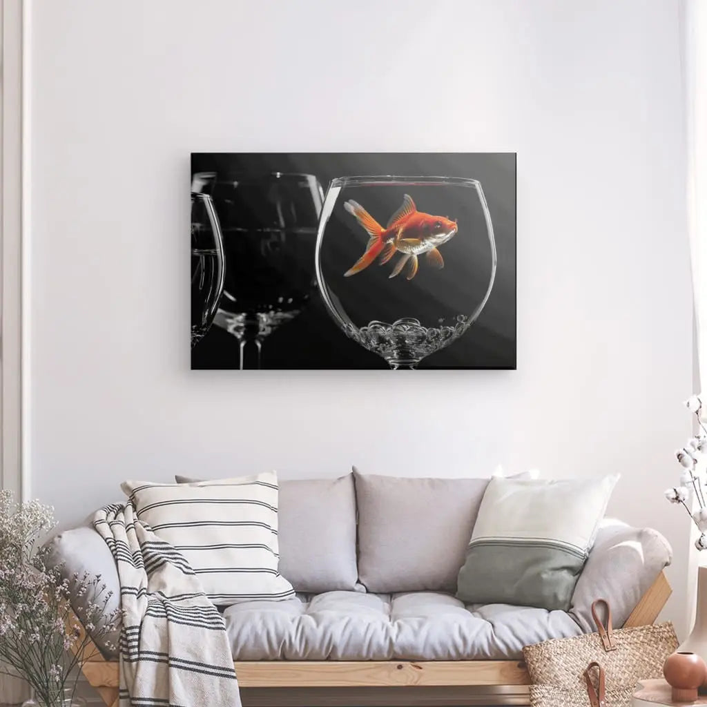 Tableau Poisson Rouge Verre Noir et Blanc - #tag1# - #tag2# 