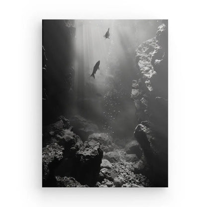 Tableau Fonds Sous-Marins Poissons Noir et Blanc - #tag1# - #tag2# 