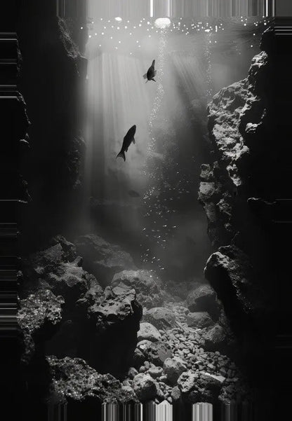 Tableau Fonds Sous-Marins Poissons Noir et Blanc - #tag1# - #tag2# 