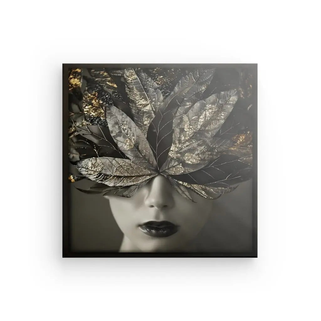Tableau Visage Femme Plumes Dorées Noir et Blanc - #tag1# - #tag2# 