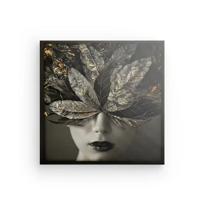 Tableau Visage Femme Plumes Dorées Noir et Blanc - #tag1# - #tag2# 