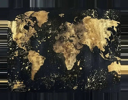 Tableau Mapmonde Dorée et Noire - #tag1# - #tag2# 