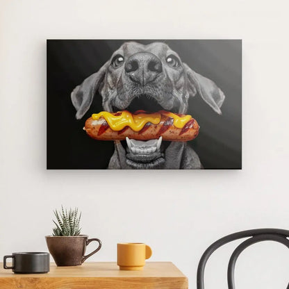 Tableau Chien Monochrome Hot Dog Coloré