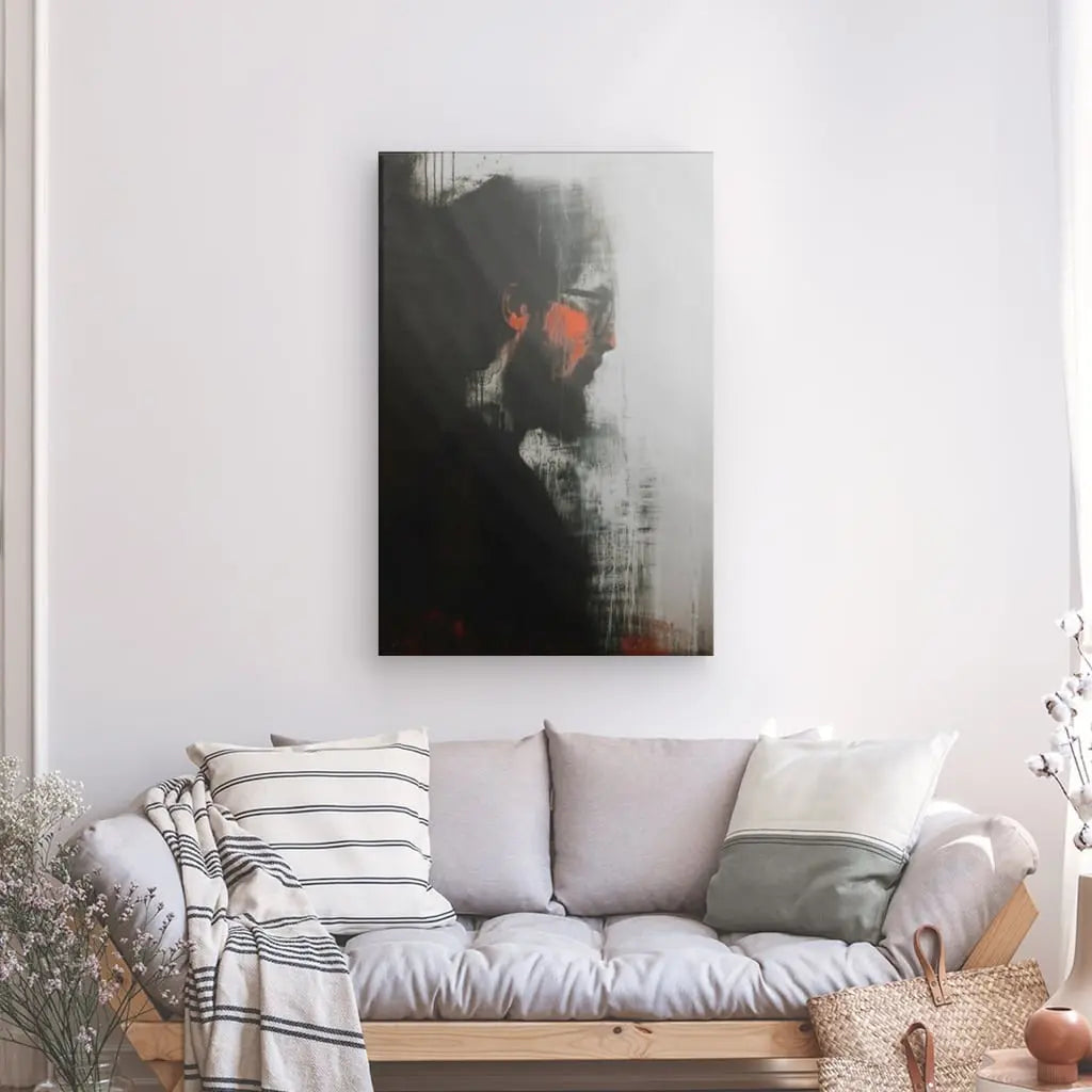 Tableau Portrait Homme  Peinture Noir Blanc Orange - #tag1# - #tag2# 