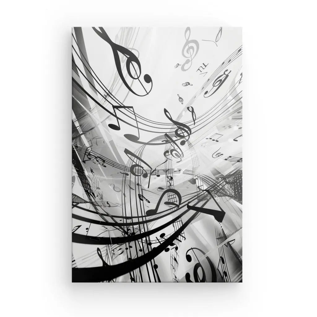 Monochrome abstract music notes art print for home decor.