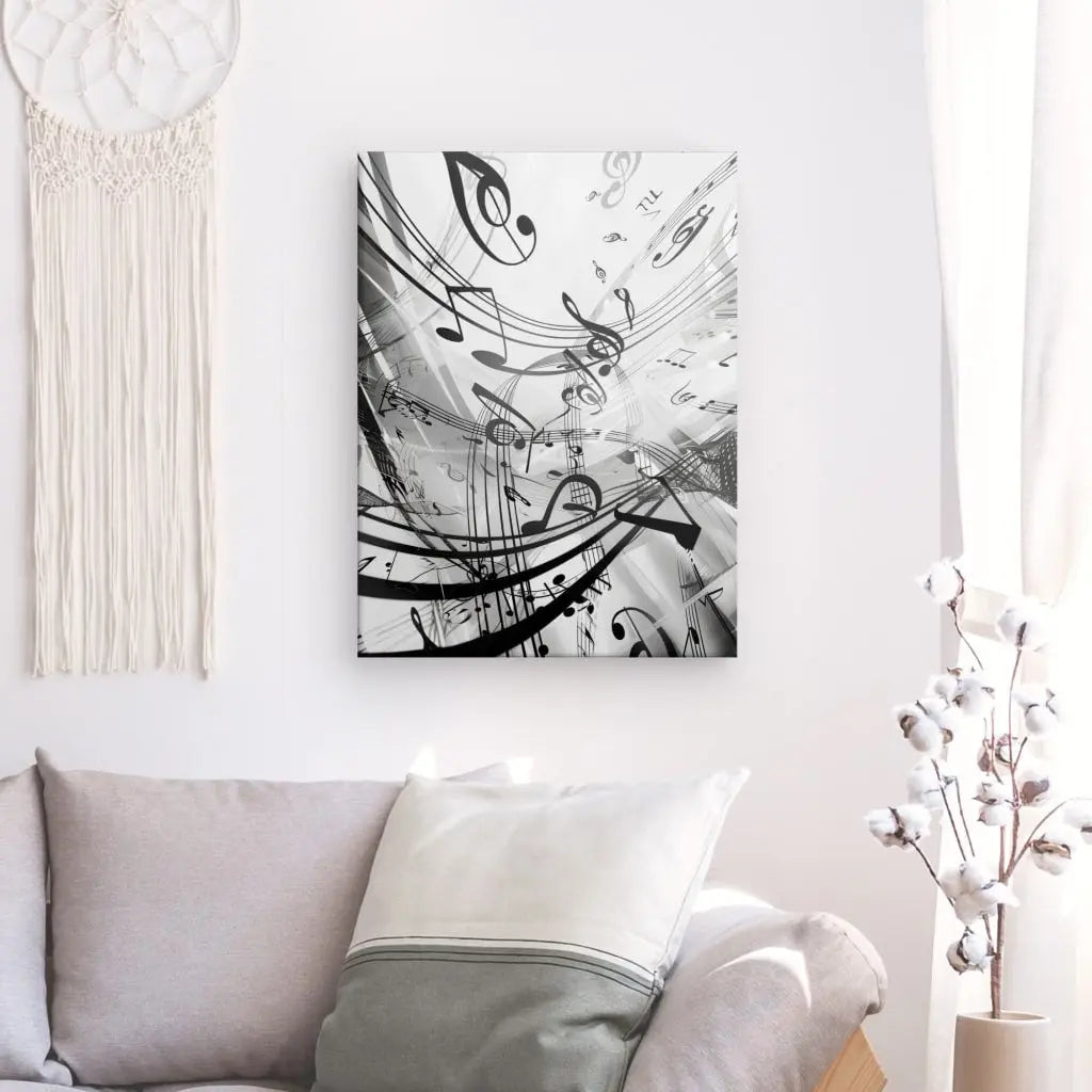 Monochrome musical artwork for modern home decor.