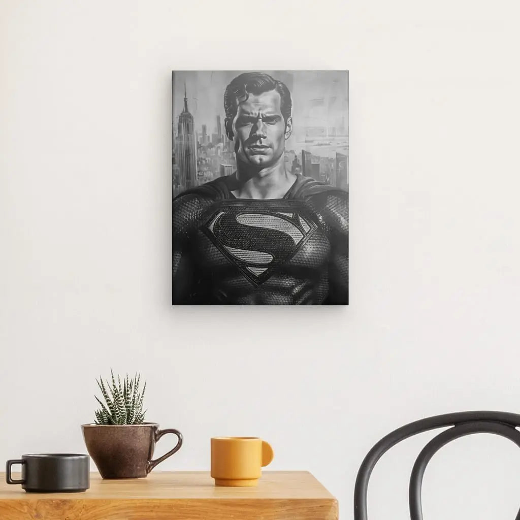 Tableau noir et blanc de Superman, art mural moderne.