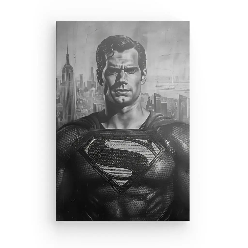 Tableau Superman noir et blanc pour décoration intérieure moderne.