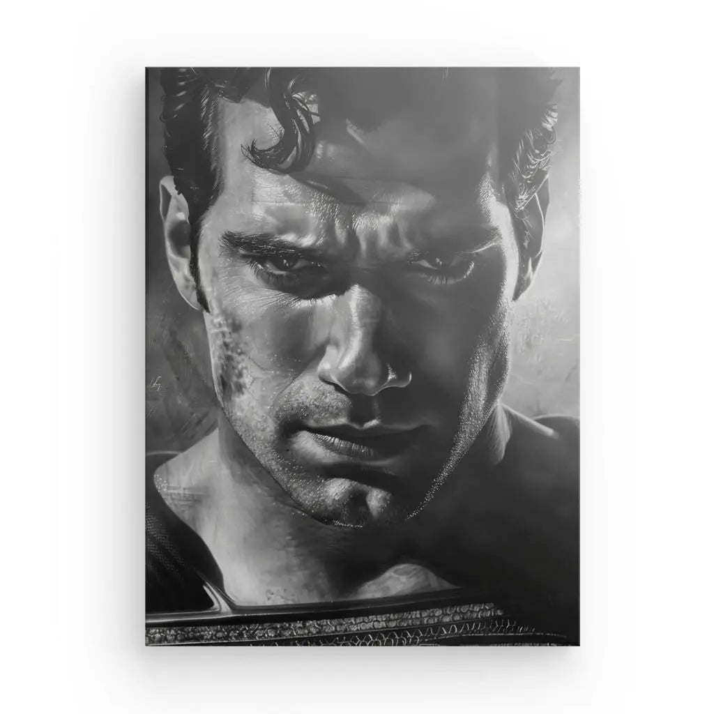 Tableau Portrait Gros Plan Superman Noir et Blanc - #tag1# - #tag2# 