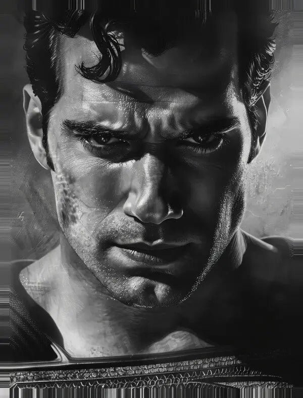 Tableau Portrait Gros Plan Superman Noir et Blanc - #tag1# - #tag2# 