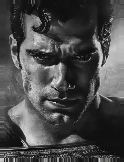 Tableau Portrait Gros Plan Superman Noir et Blanc - #tag1# - #tag2# 