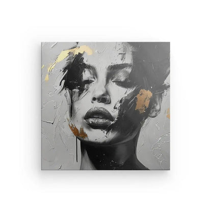 Tableau Visage Peint Femme Noir Blanc et Doré - #tag1# - #tag2# 