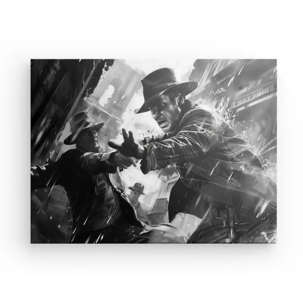 Tableau Dessin Indiana Jones Aventurier Noir et Blanc - #tag1# - #tag2# 
