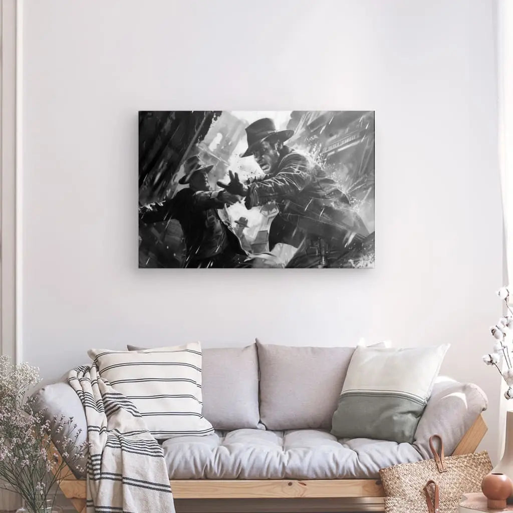 Tableau Dessin Indiana Jones Aventurier Noir et Blanc - #tag1# - #tag2# 