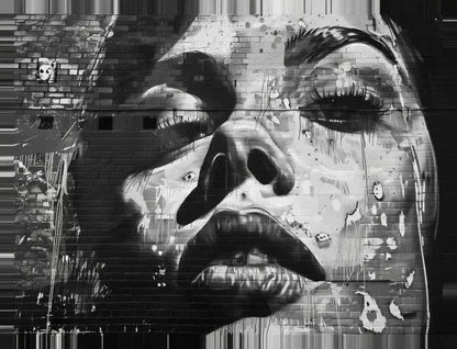 Tableau Tag Art Mural Visage Urbain Femme Noir et Blanc - #tag1# - #tag2# 