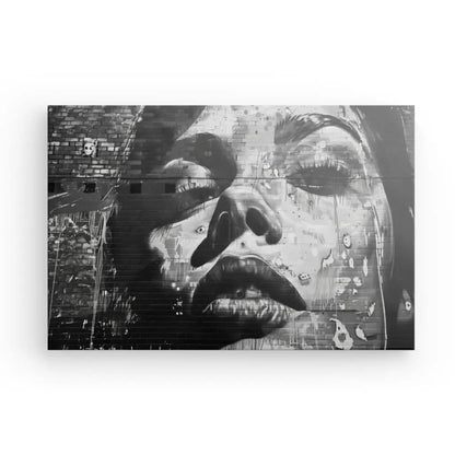 Tableau Tag Art Mural Visage Urbain Femme Noir et Blanc - #tag1# - #tag2# 