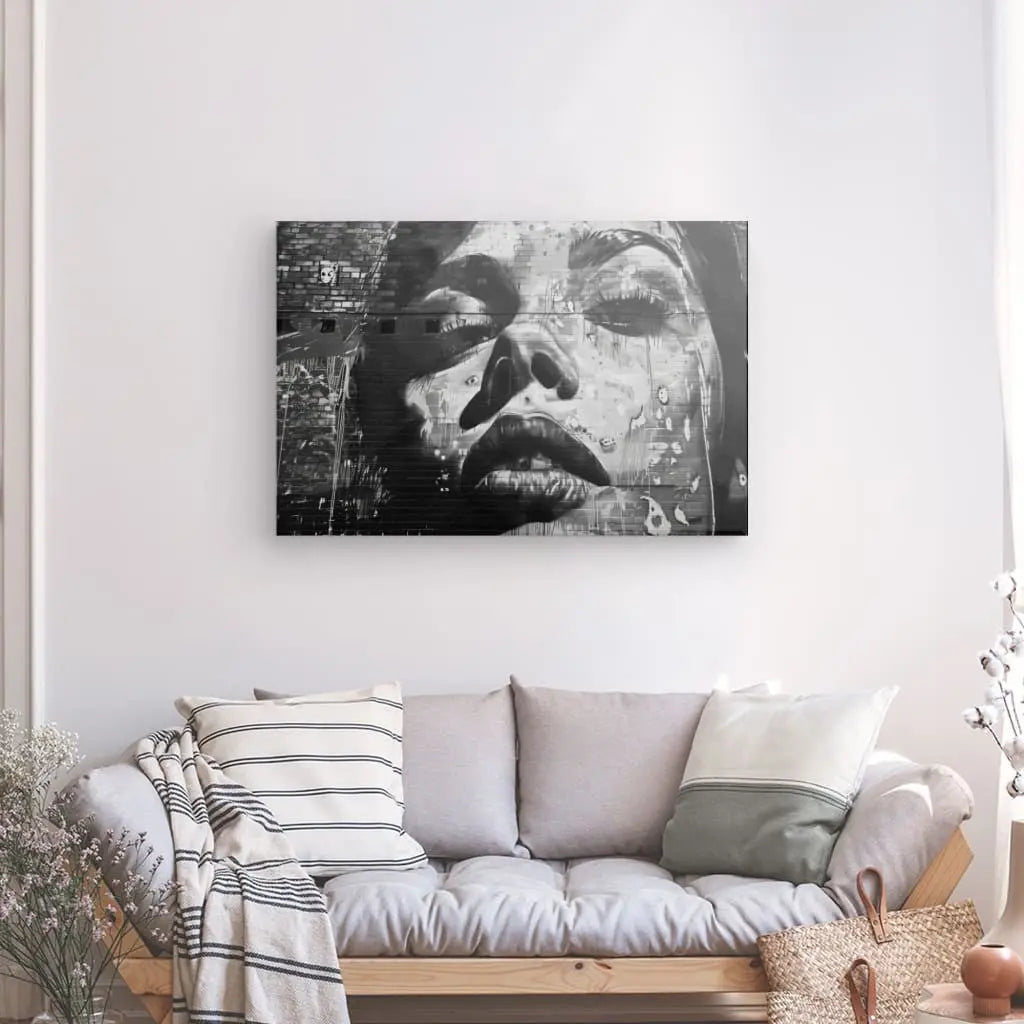 Tableau Tag Art Mural Visage Urbain Femme Noir et Blanc - #tag1# - #tag2# 