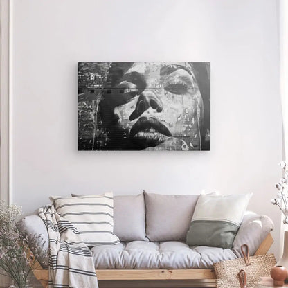 Tableau Tag Art Mural Visage Urbain Femme Noir et Blanc - #tag1# - #tag2# 